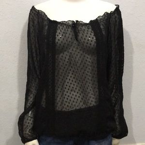 Love Stitch Sheer Lace Long Sleeve Blouse Small